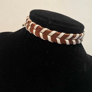 Adjustable Leather Bracelet Herringbone Design